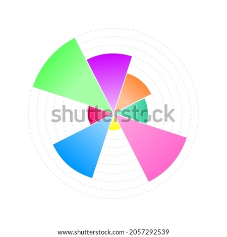 Circle chart template. Wheel diagram with 8 colorful segments of different sizes. Statistical data visualization layout. Business iInfographic design example. Vector illustration.