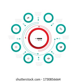 Circle chart Vector info graphic template for diagram presentation, chart, business concept with 8 or 9 element options
