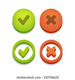 Circle check box with check marks isolated on white. Vector illustration.