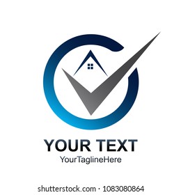 Circle check home logo template. Real Estate element design