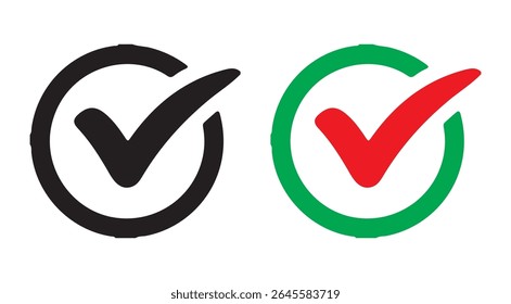 Circle Check Icon Set – Black and Red Tick Marks icon vector illustration eps 10