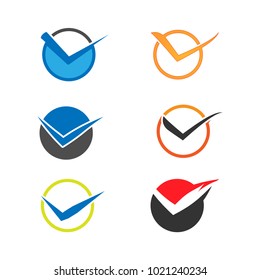 Circle and check mark icon set. Flat design