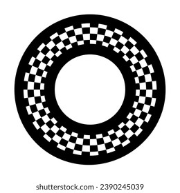 Circle checkerboard frame, spiral design border pattern, copy space. White background. EPS includes pattern swatch that will seamlessly fill any shape. 