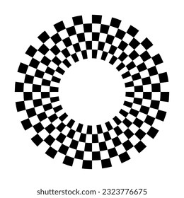 Circle checkerboard race frame, spiral design border pattern, copy space.  Isolated on white background. EPS includes pattern swatch that will seamlessly fill any shape