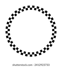 Circle checkers frame. Round pattern border black and white. Ornament for photo, winner and racing. Vector isolated element on white background.