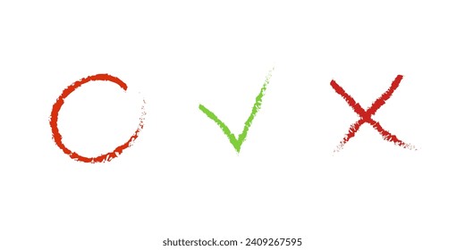 Circle, checkmark, cross icons. Flat, color, circle, check and cross icons design. Vector icons