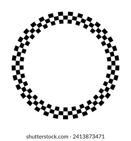 Circle chess frame. Round pattern border black and white. Ornament for photo, winner and racing. Vector isolated element on white background.