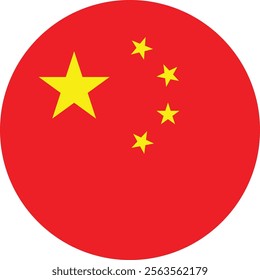 Circle China Flag with Red Color and Five Yellow Star