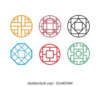 Circle Chinese Pattern Window Frame, Vector