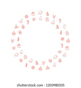 Circle christmas elegant decorative frame. Outline icons. New year elements. Place for text. 