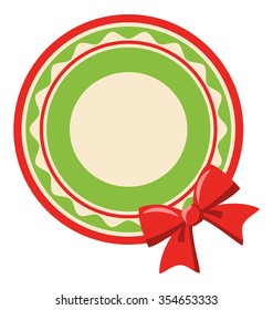 Circle Christmas Label Icon Flat with Bow Isolated on White Background