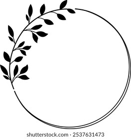 Circle Christmas laurel wreath for greeting cards and invitations. Xmas frame with leaves. Traditional element. Festive circular shape.