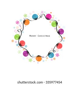 Circle Christmas Light Bulbs Vector And Snowflakes Greeting Card