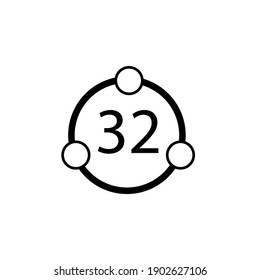 Circle and circles and number thirty two inside sign