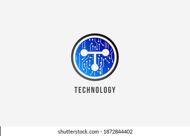 circle circuit board letter T technology logo
