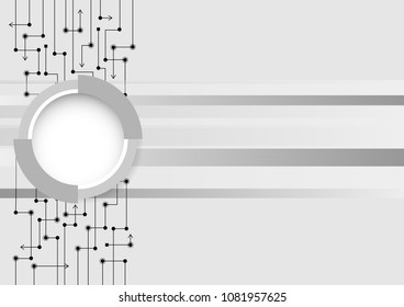 Circle with circuit connection lines on left side vector tech concept