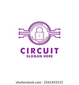 Circle Circuit with padlock logo vector. Digital circuit futuristic logo design vector template