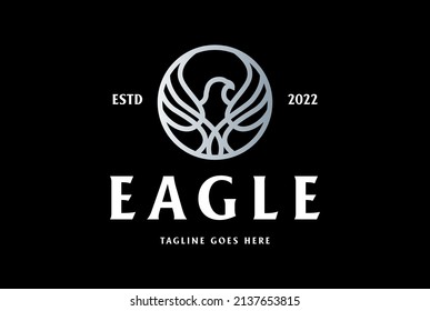 Circle Circular Eagle Hawk Falcon Bird Line Monogram Logo Design Vector