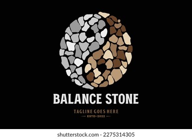 Circle Circular Round Yin Yang Symbol with Rock Stone for Health Yoga Wellness Meditation Logo Design