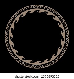 Circle classic golden black greek ornament frame. Greek wave meander. Round european frame wave meander. Pattern of Greece, ancient Rome. For textile, embroidery, porcelain, sandblasting 