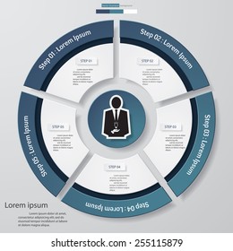 Circle clean number template/graphic or website layout. 5 steps chart for your design. Vector.