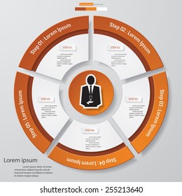 Circle clean number template/graphic or website layout. 5 steps chart for your design. Vector.