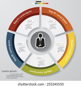 Circle clean number template/graphic or website layout. 5 steps chart for your design. Vector.