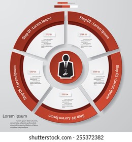 Circle clean number template/graphic or website layout. 5 steps chart for your design. Vector.
