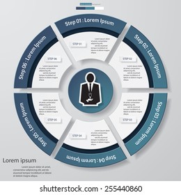 Circle clean number template/graphic or website layout. 6 steps chart for your design. Vector.