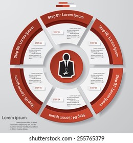 Circle clean number template/graphic or website layout. 6 steps chart for your design. Vector.