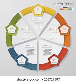 Circle clean number template/graphic or website layout. 5 steps chart for your design. Vector.