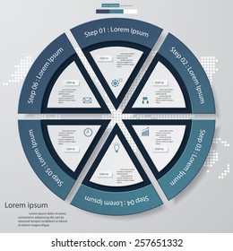 Circle clean number template/graphic or website layout. 6 steps chart for your design. Vector.
