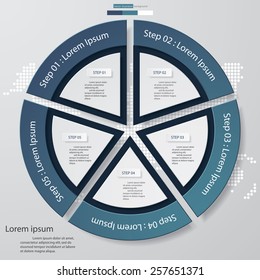 Circle clean number template/graphic or website layout. 5 steps chart for your design. Vector.