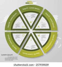 Circle clean number template/graphic or website layout. 6 steps chart for your design. Vector.