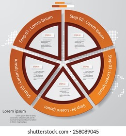 Circle clean number template/graphic or website layout. 5 steps chart for your design. Vector.