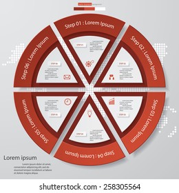 Circle clean number template/graphic or website layout. 6 steps chart for your design. Vector.
