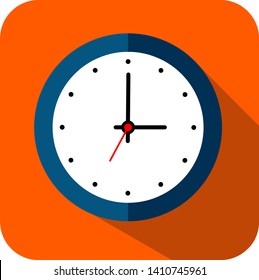 circle Clock  flat style, timer on orange color background and long shadow. Vector design element - Vector