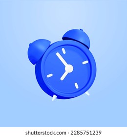 Circle clock icon. Alarm clock on blue background. 3d blue ink watch icon minimal design concept of sleeping timer. 3d clock icon vector rendering in isolated blue. 3d vector illustration