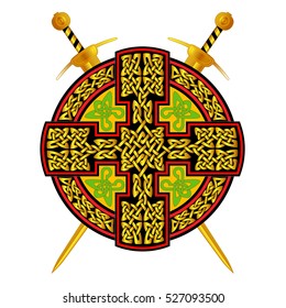circle coat of arms celtic cross knot pattern illustration symbols design for use in templates and samples for tattoo and various designs