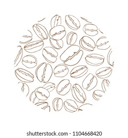 Circle coffee beans frame isolated on white background. Design element for cafe menu or coffee shops.