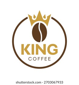 Ein kreisförmiges Kaffeekönig-Logo. Krone, Bohnenbildvektor.
