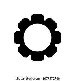 circle cog black for mechanization icon isolated on white, gear symbol for button black icon for progress web, simple circle cog shape for engineering mechanism, machinery industrial technology sign