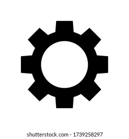 circle cog black for mechanization icon isolated on white, gear symbol for button black icon for progress web, simple circle cog shape for engineering mechanism, machinery industrial technology sign