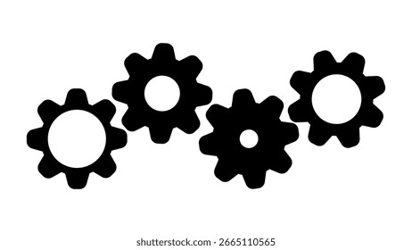 Círculo cog negro para el icono de mecanización, icono de rueda dentada, engranajes negros sobre fondo blanco, forma de engranaje circular simple para mecanismo de ingeniería, concepto de progreso, Ilustración vectorial de icono de rueda