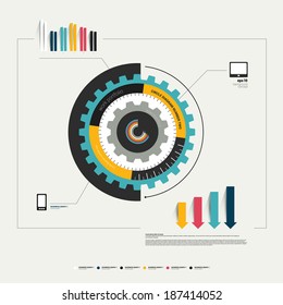 Circle cog wheel diagram template for infographic. Graphs, icons vector.
