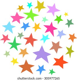 circle collection of irregular stars hand-drawn over white