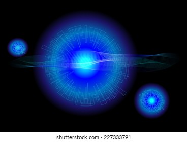 Circle color blue background ,Dot and line consisting of radial abstract graphics.