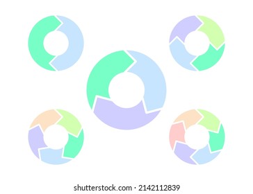 Circle color chart with arrows for infographic, circular diagram. 2, 3, 4, 5, 6 options, parts, steps. Way of displaying information in template cycling graph, presentation or processes. Vector