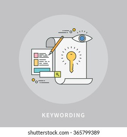 circle color line flat design of keywording, modern vector illustration