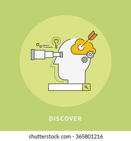 circle color line flat design of discover idea, modern vector illustration